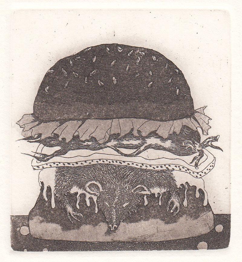 Hamburger     Etching     7x6cm     2009     Edition of 30